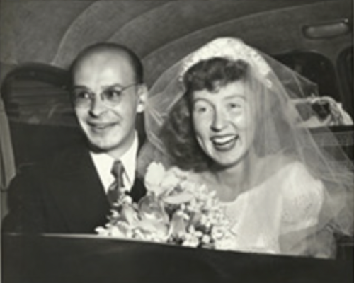 Irving Tragen with wife at their wedding